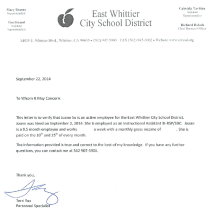 East Whittier City School District Offer Letter